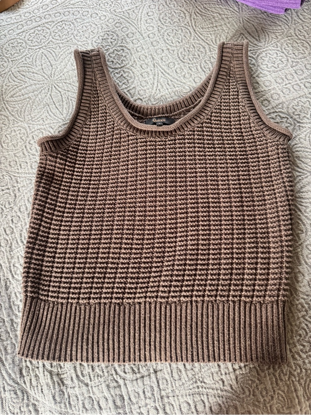 Quince Brown Waffle-Knit Sleeveless Tank Sweater 100% Organic Cotton